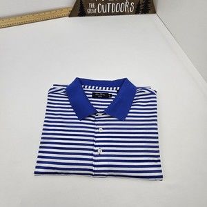 Allan Flusser Mens Polo Shirt Small Rip Size Large Color Blue Striped Golf Top